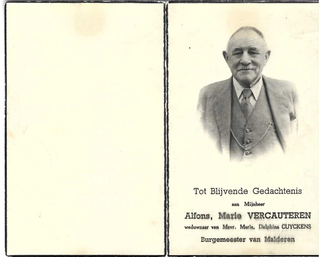 Alfons M Vercauteren 1869-1952 Burgemeester van Malderen, Enlèvement ou Envoi