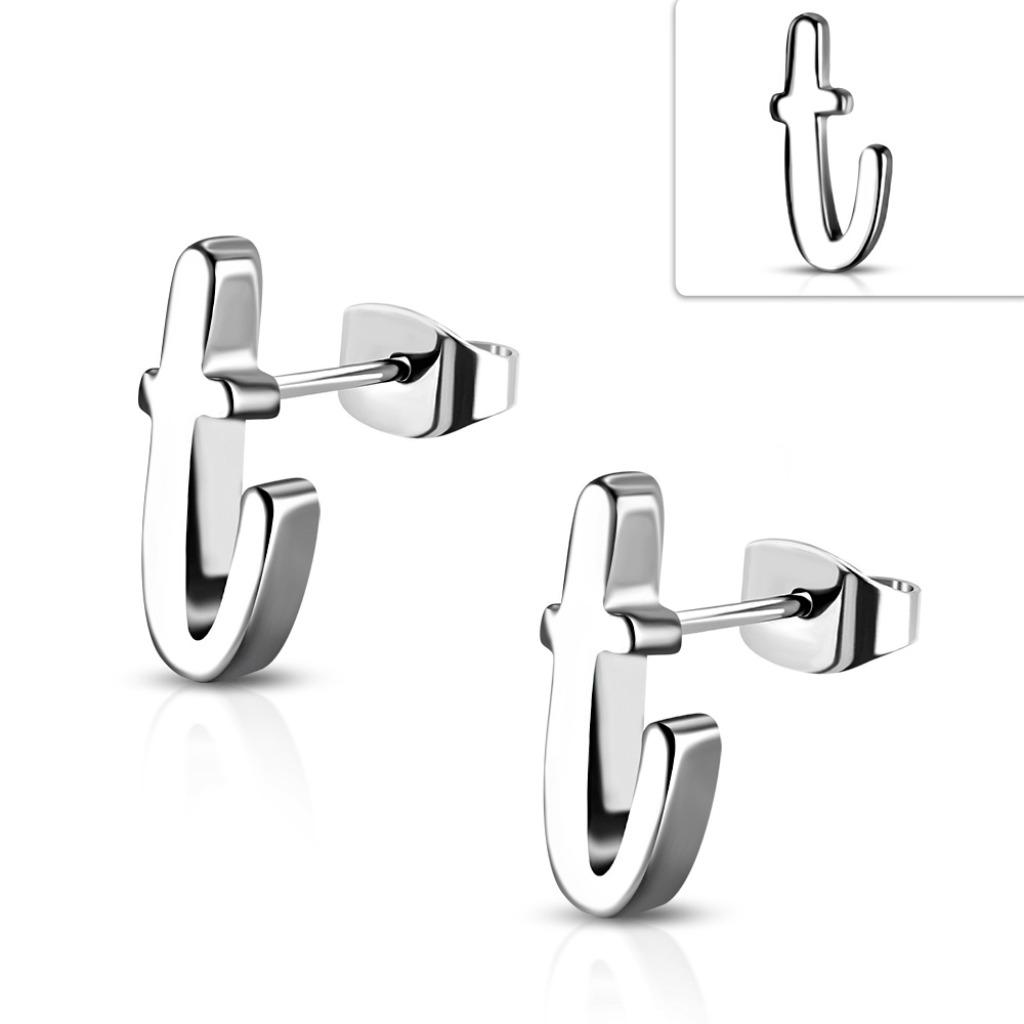 Boucles d'oreilles lettre T de l'alphabet en acier chirurgic, Enlèvement ou Envoi, Autres matériaux, Argent, Neuf