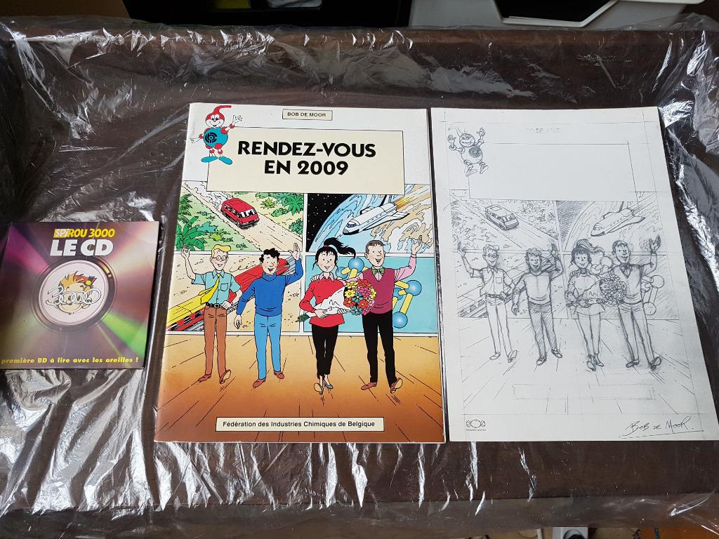 Rendez-vous en 2009 + sérigraphie Bob De Moor + Spirou 3000, Enlèvement ou Envoi, Comme neuf