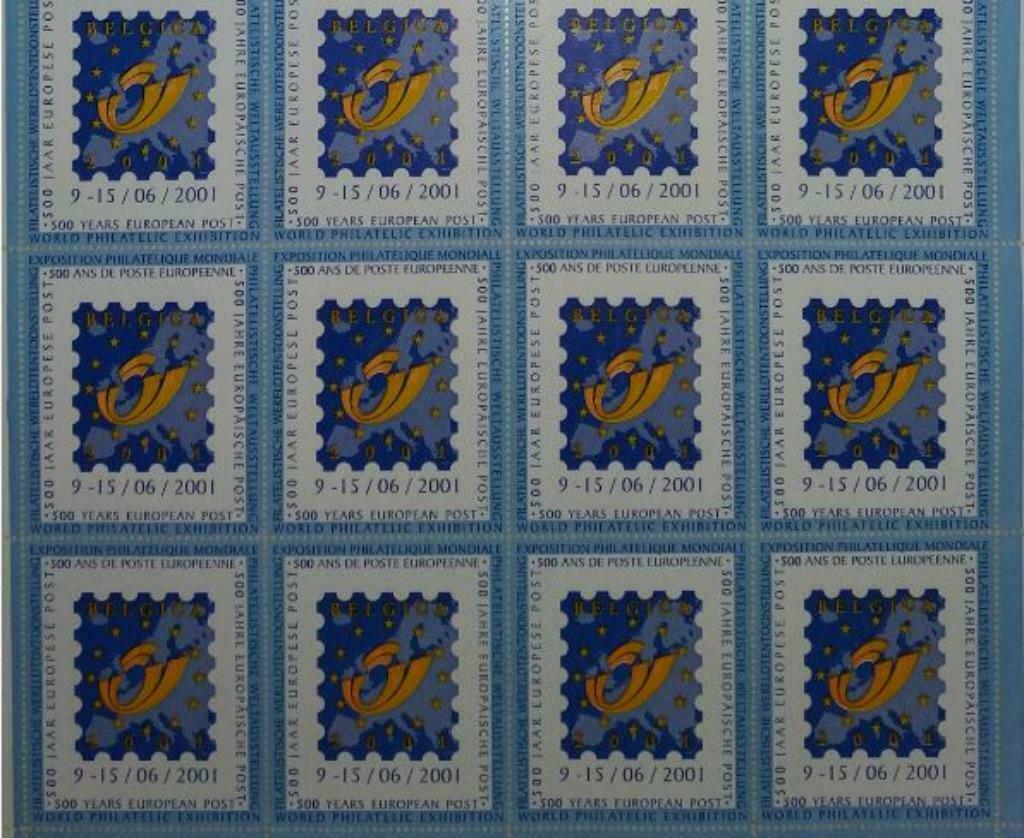 Vignettes Belgica 2001 500 ans Poste Européenne, Enlèvement ou Envoi, Autre, Neuf
