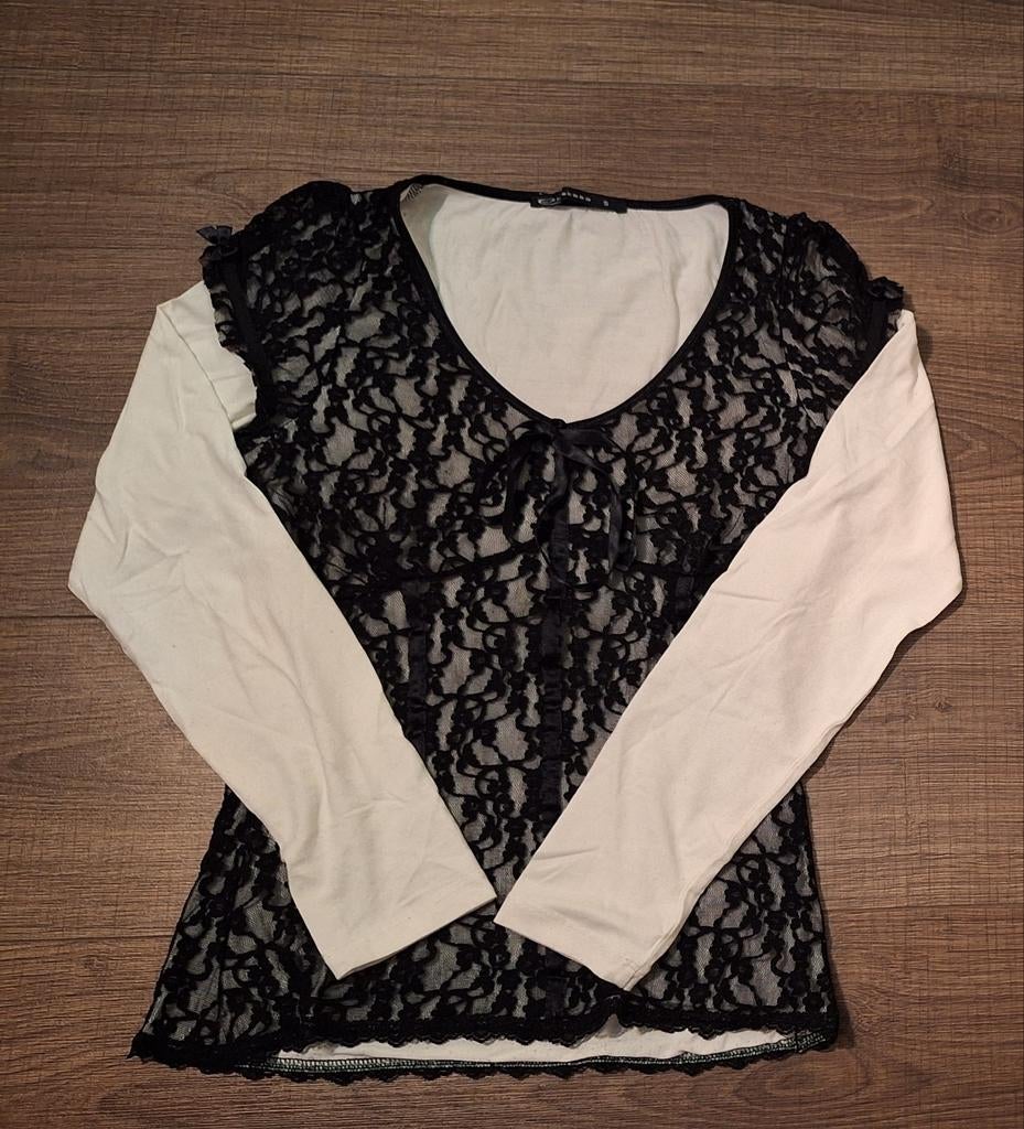 Longleeve shirt met zwarte kant Italiaans merk " Expresso ", Kleding | Dames, Expresso, Zwart, Ophalen of Verzenden, Zo goed als nieuw