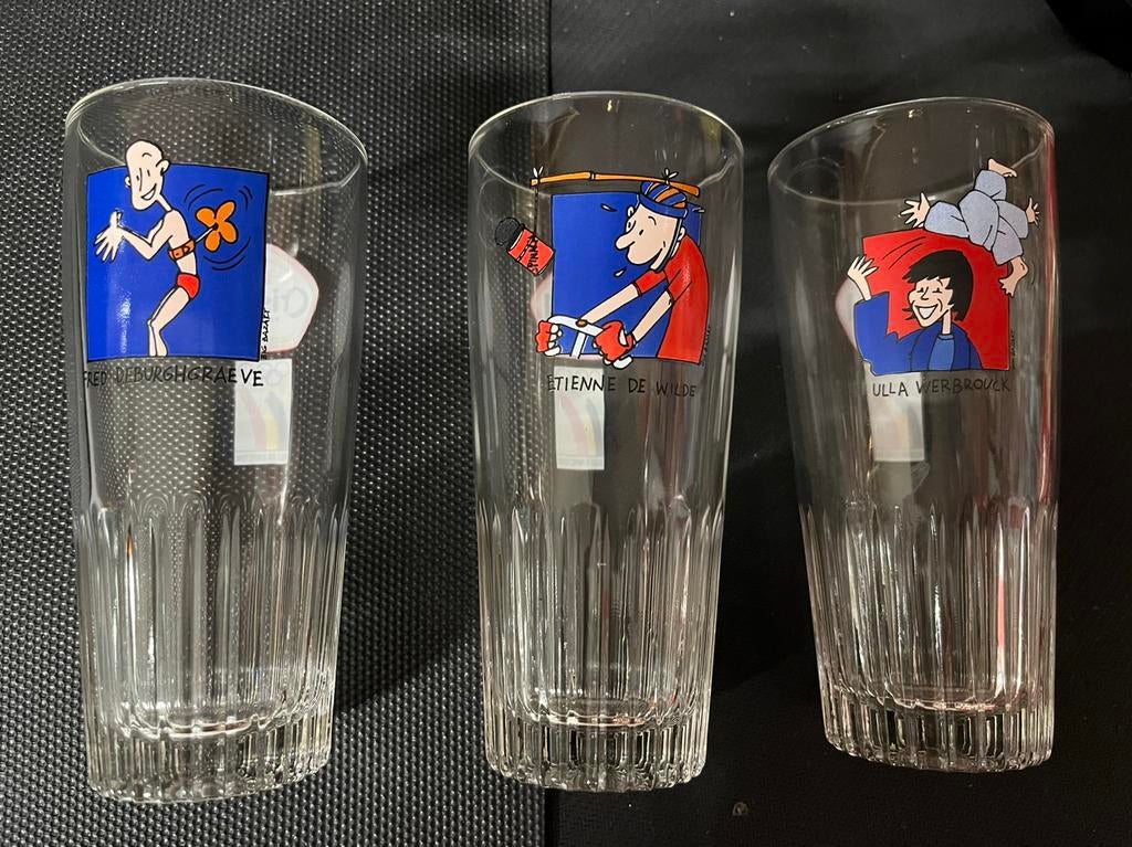 3 bierglazen Cristal Alken olympische Spelen, Verzamelen, Ophalen, Gebruikt