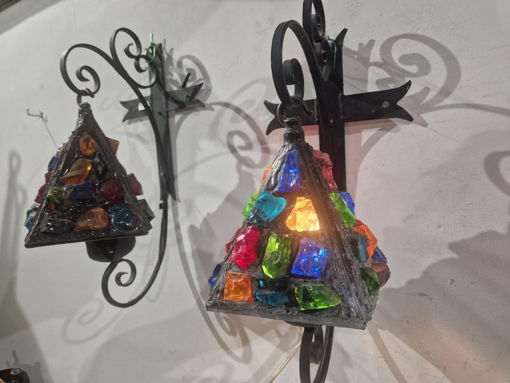 Set Peter Marsh Porch wandlamp - Rock Art Glas heksenlamp, Antiek en Kunst, Ophalen of Verzenden