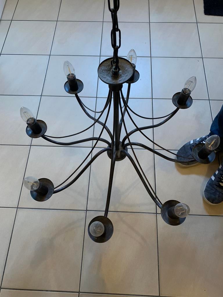 Lustre fer forgé 8 branches - ampoules comprises, Maison & Meubles, Utilisé, Métal