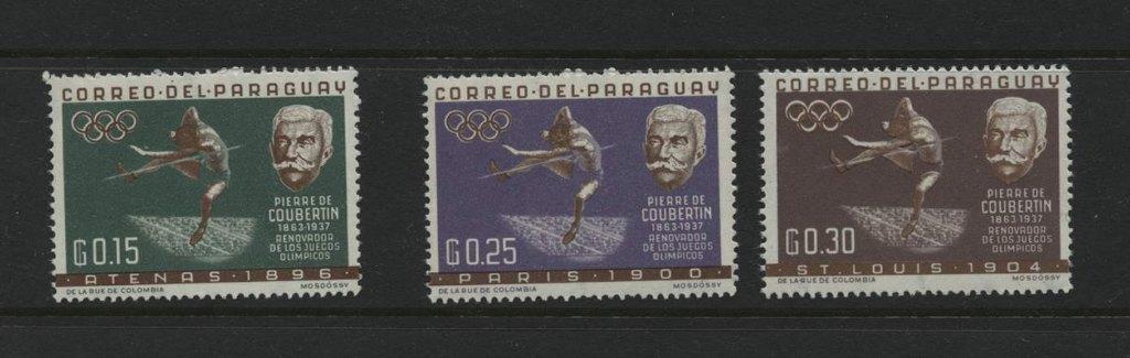 Paraguay 1963 3 zegels Coubertin stichter Olympische Spelen, Verzenden, Postfris, Sport