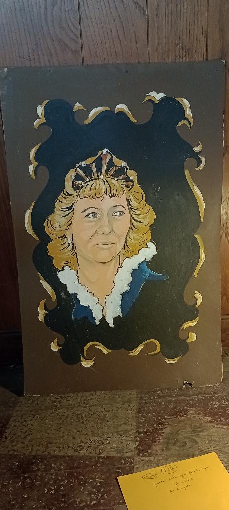 Peinture Naïve Portrait Reine Blonde Vintage 52x80, n134, Antiquités & Art, Enlèvement ou Envoi, Vintage, Encadré