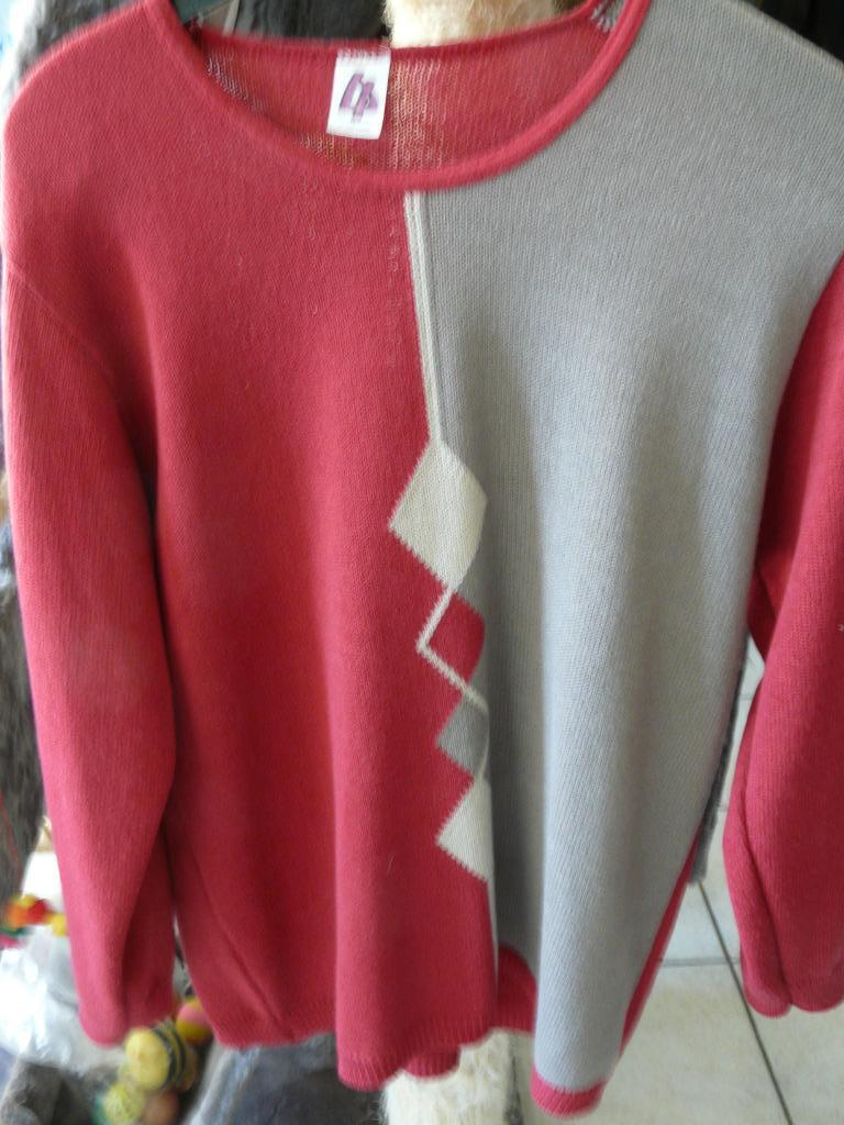 Damestrui in  tricot. rood/beige /licht grijs  maat M/L, Ophalen, Zo goed als nieuw, Maat 38/40 (M), Rood