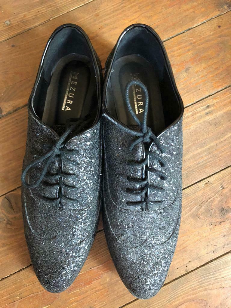 Glitter derby veterschoenen, Schoenen met lage hakken, Zwart, Nieuw, Ophalen of Verzenden