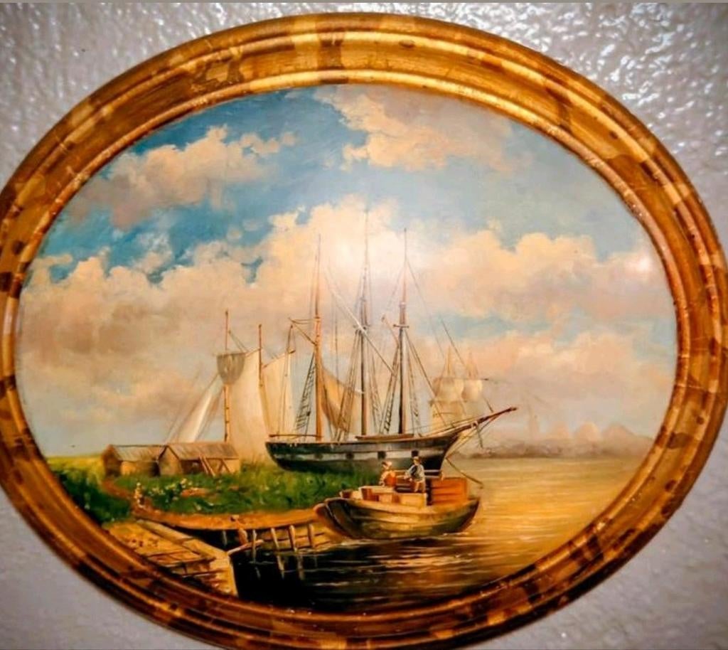 Antielen wandbord met mooi scheepstafereel, Ophalen