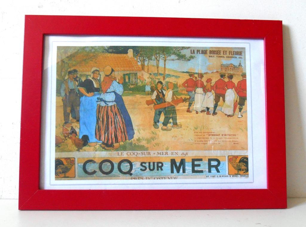 Coq sur Mer dans un cadre en bois rouge, Enlèvement ou Envoi