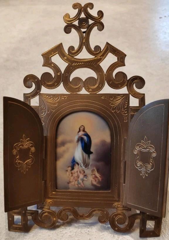 Drieluik in bladgoud, Antiek en Kunst, Antiek | Religieuze voorwerpen, Ophalen of Verzenden