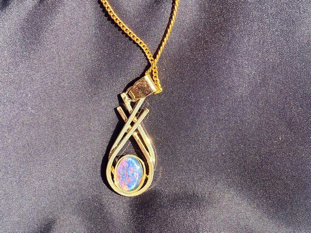 14K goud Vermeil ketting met Australische Opaal triplet, Met edelsteen, Nieuw, Ophalen of Verzenden, Goud