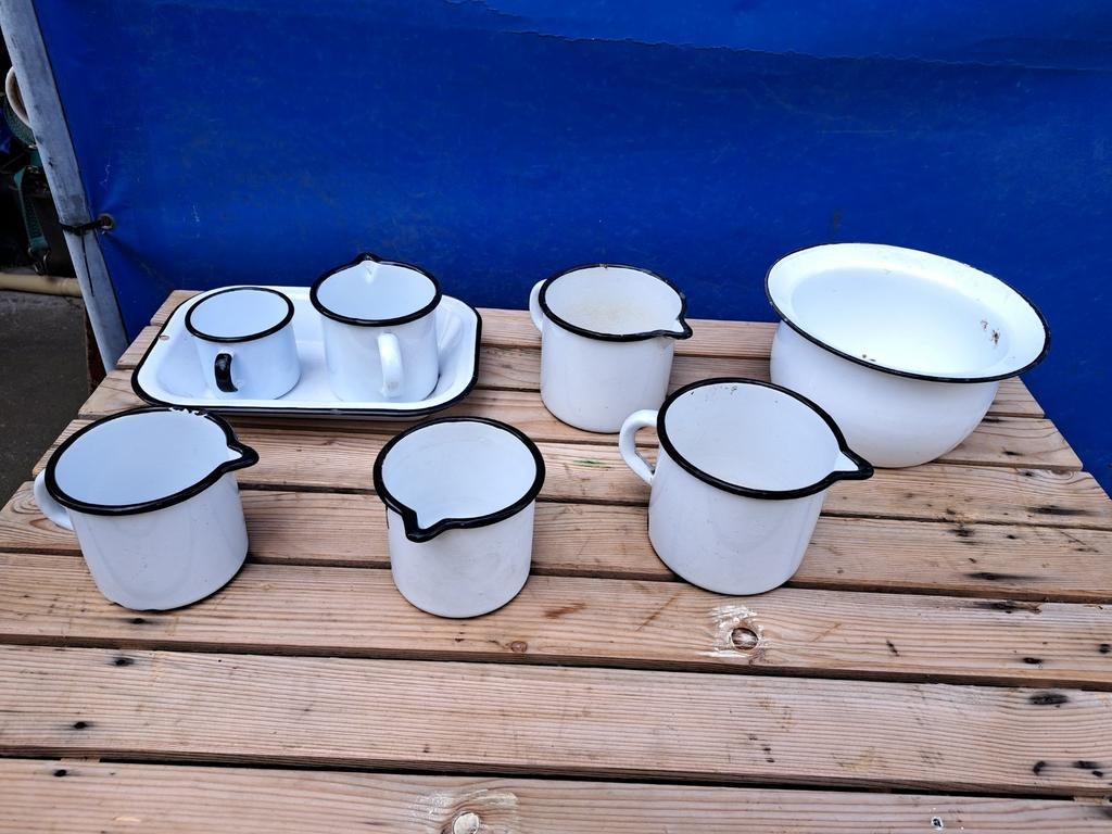 Emaille potten Emaille schaal Emaille melkpotjes decoratie, Ophalen of Verzenden