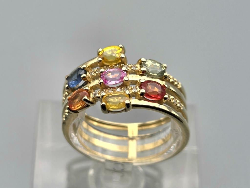 Bague en or et vintage, pierre précieuse, saphir et diamant., Bijoux, Sacs & Beauté, Bagues, Enlèvement ou Envoi, Autres couleurs