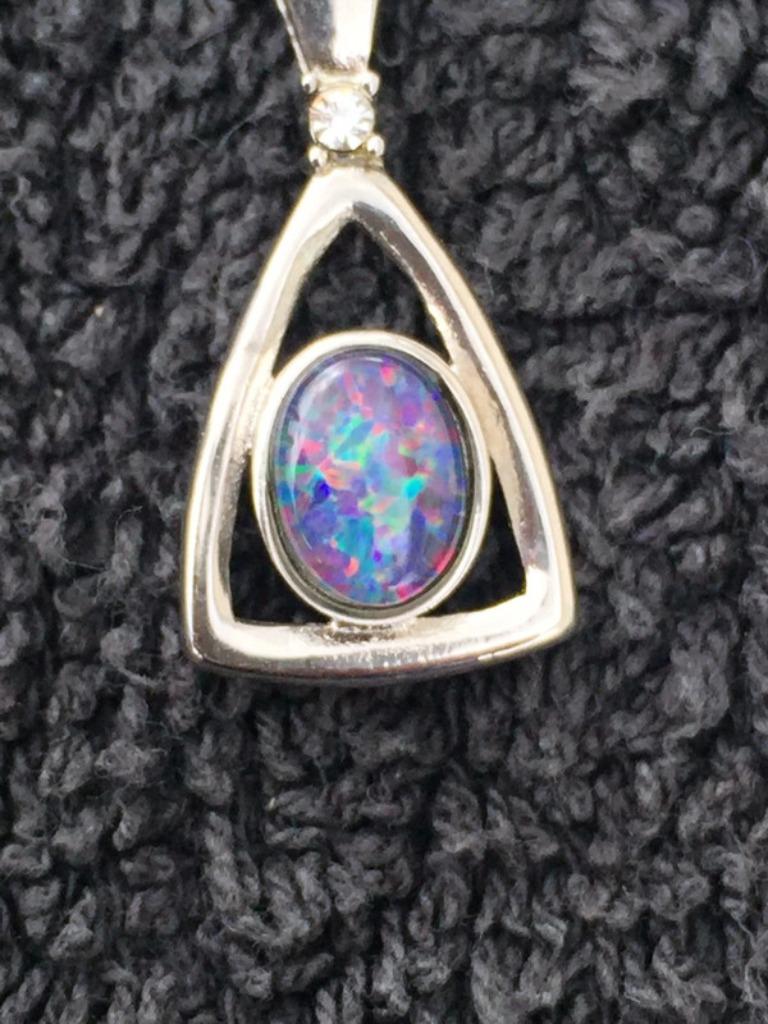Regenboog Opaal triplet Rodium plated Sterling Zilver, Nieuw, Ophalen of Verzenden, Met edelsteen, Zilver