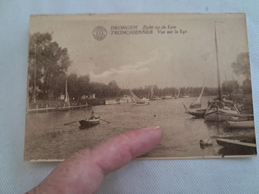 Oude beschreven pk: Drongen, zicht op de Leie, Ophalen of Verzenden