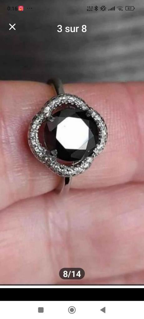 Bague en argent massif avec diamant noir moissanite, Bijoux, Sacs & Beauté, Bagues, Neuf, Enlèvement, Argent, Noir