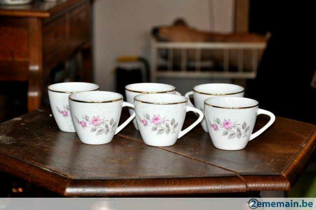 6 tasses a café porcelainebaudour rose rose, Enlèvement ou Envoi, Utilisé, Tasse(s) et/ou soucoupe(s)