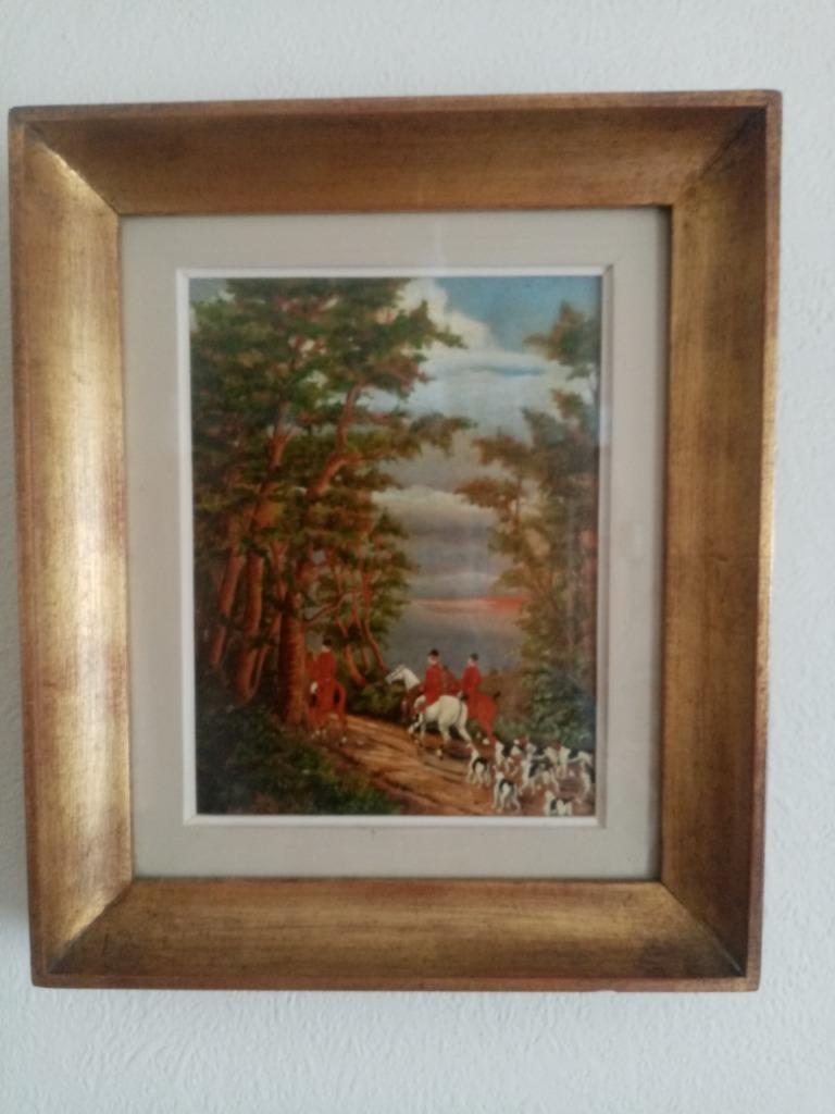 Peinture sur bois  "chasse à l'anglaise au renard" 29.5/25cm, Antiquités & Art, Enlèvement ou Envoi