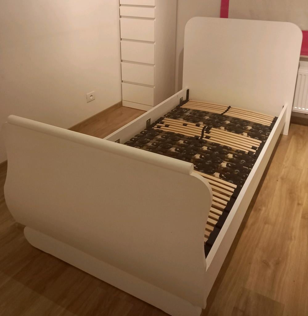 massief houten eenpersoonsbed vintage - jaren 50, Huis en Inrichting, Slaapkamer | Bedden, Ophalen, Gebruikt, Wit, Hout