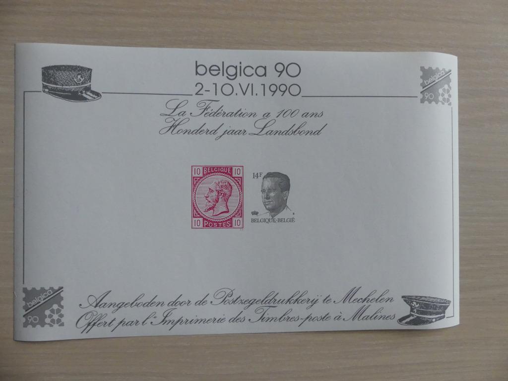 Herinneringsvelletje Belgica'90 - Honderd jaar Landsbond, Postzegels en Munten, Ophalen of Verzenden
