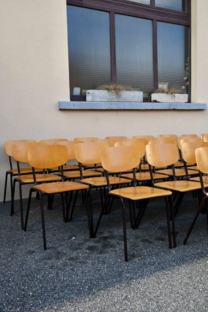 Lot de 8 chaises vintage indus anciennes en bois et métal, Brun, Enlèvement, Bois, Indus, vintage, scandinave