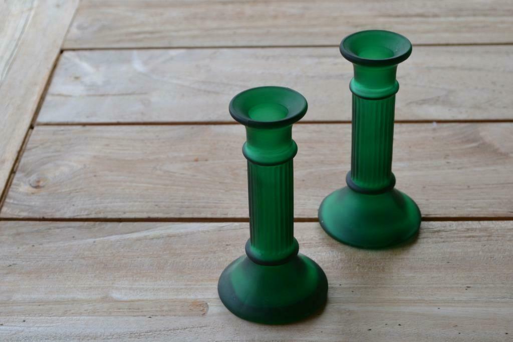 2 groene kandelaars, Enlèvement ou Envoi, Comme neuf, Vert, Chandelier