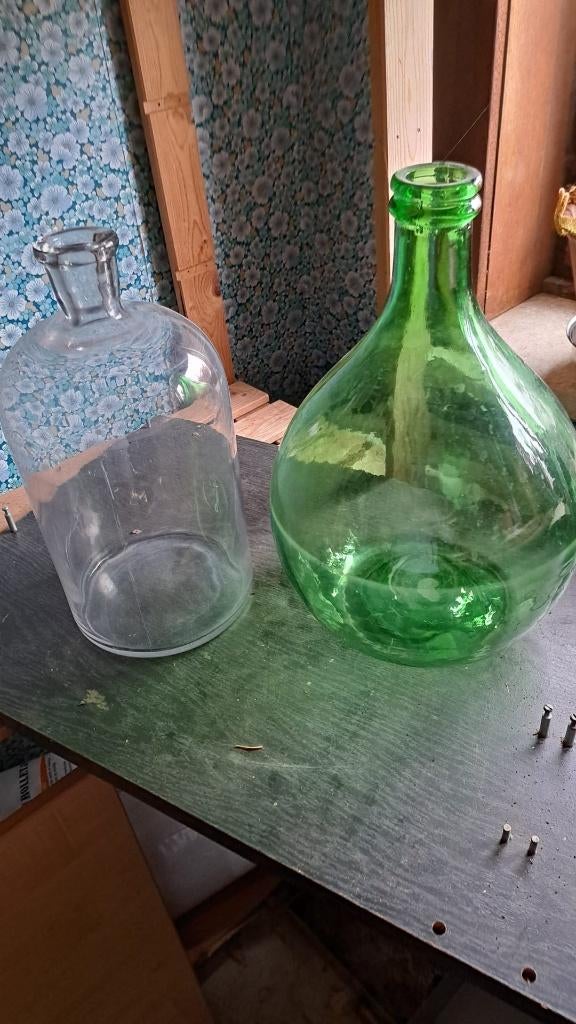2 dame Jeanne flessen en 1 doorzichtige fles, Ophalen, Gebruikt, Glas, Minder dan 50 cm