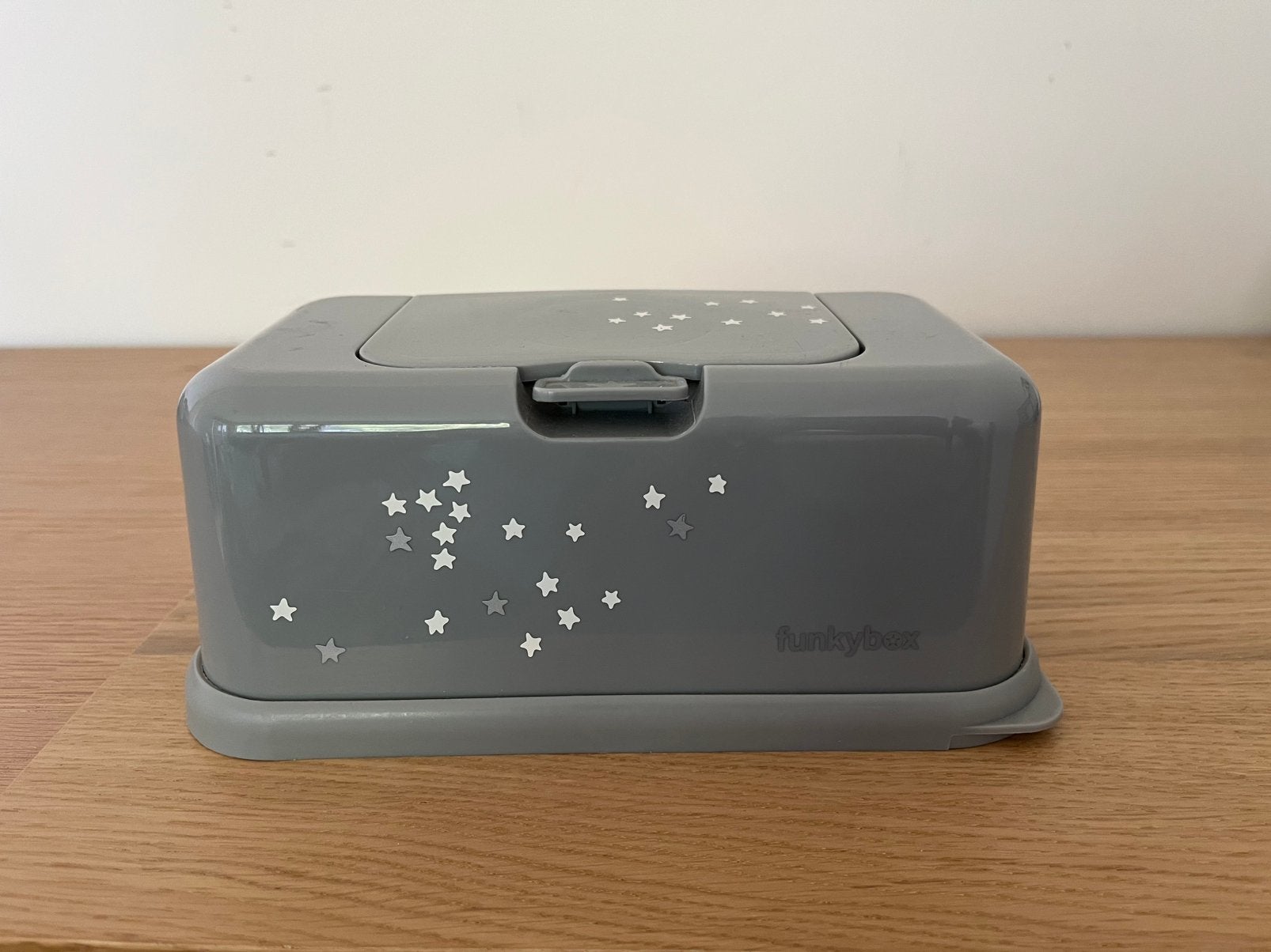 Funkybox vochtige doekjes dispenser – grijs met sterren, Ophalen of Verzenden, Gebruikt