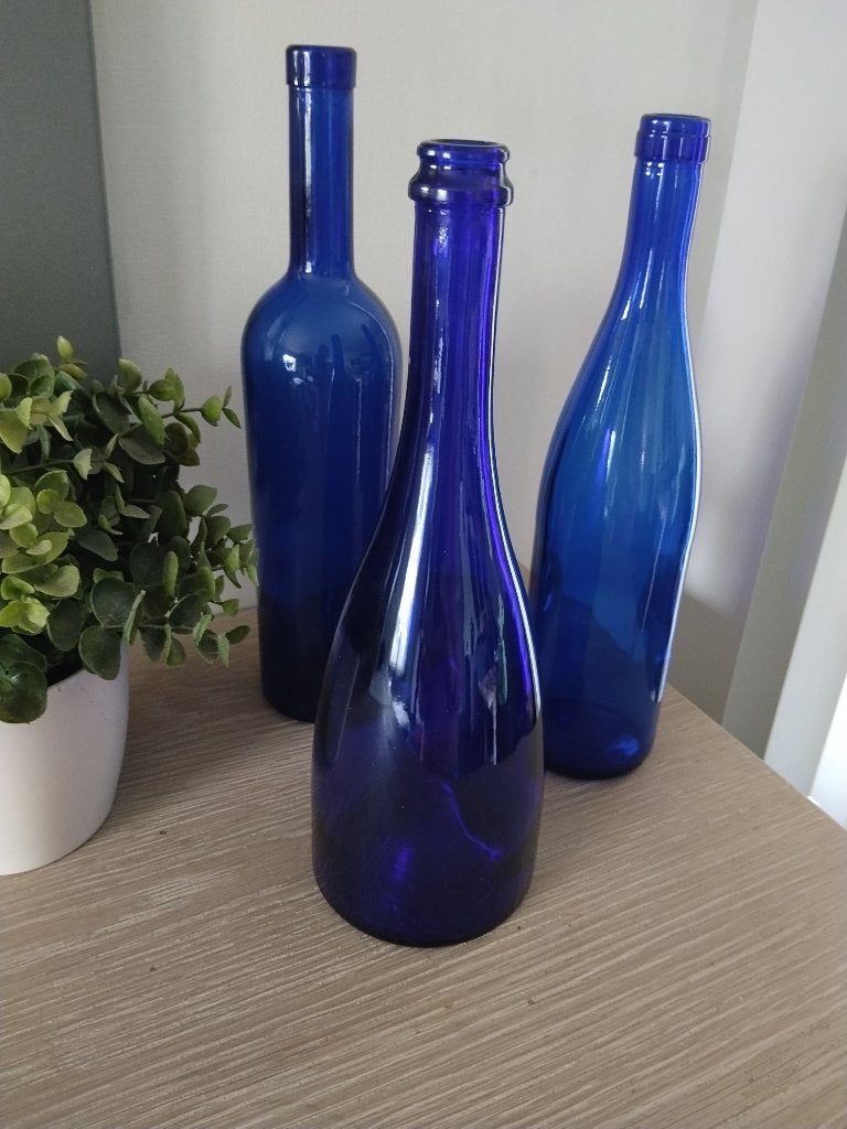 set van 3 blauwe flessen, Ophalen of Verzenden