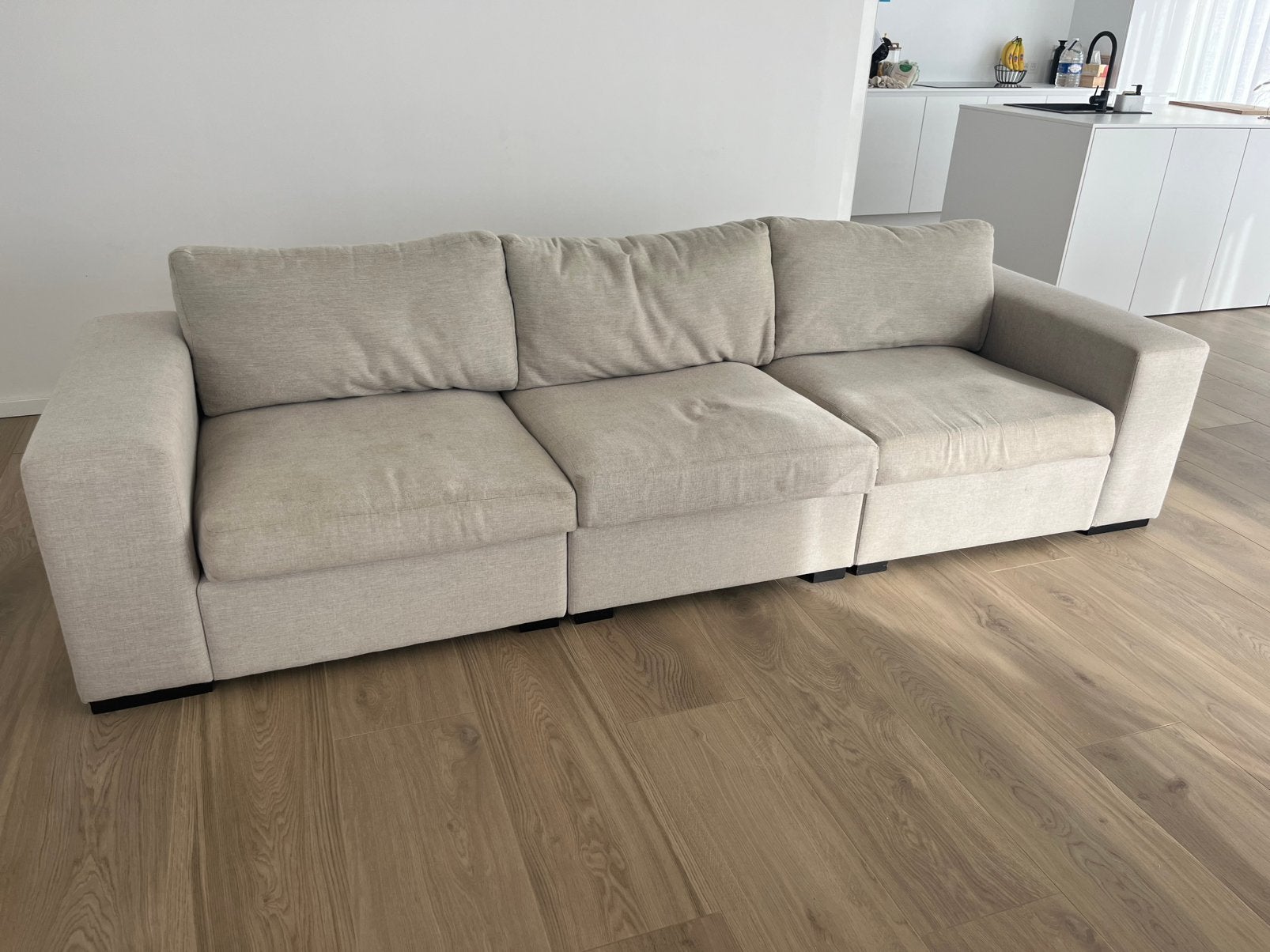 Driezit zetel, Ophalen, Gebruikt, 100 tot 125 cm, Rechte bank