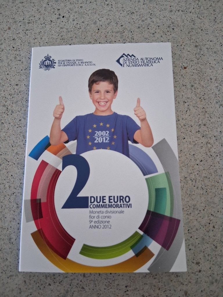 2 euro San Marino 2012 - 10 jaar euro in boekje, Enlèvement ou Envoi, Saint-Marin, 2 euros, Monnaie en vrac