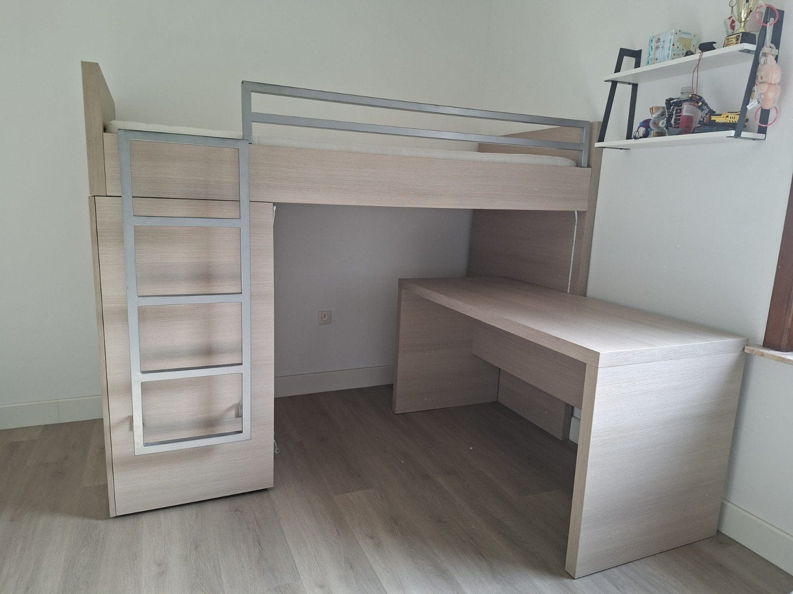 Hoogslaper met lattenbodem, matras en bureau., Ophalen, 100 cm, Hoogslaper, Eenpersoons