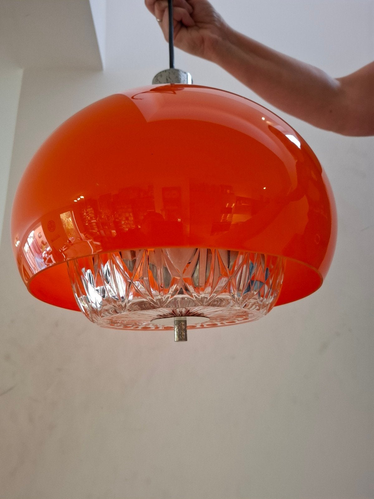 Prachtige Vintage Space Age Hanglamp – Jaren '70 – Feloranj, Kunststof, Gebruikt, Ophalen of Verzenden, Space age