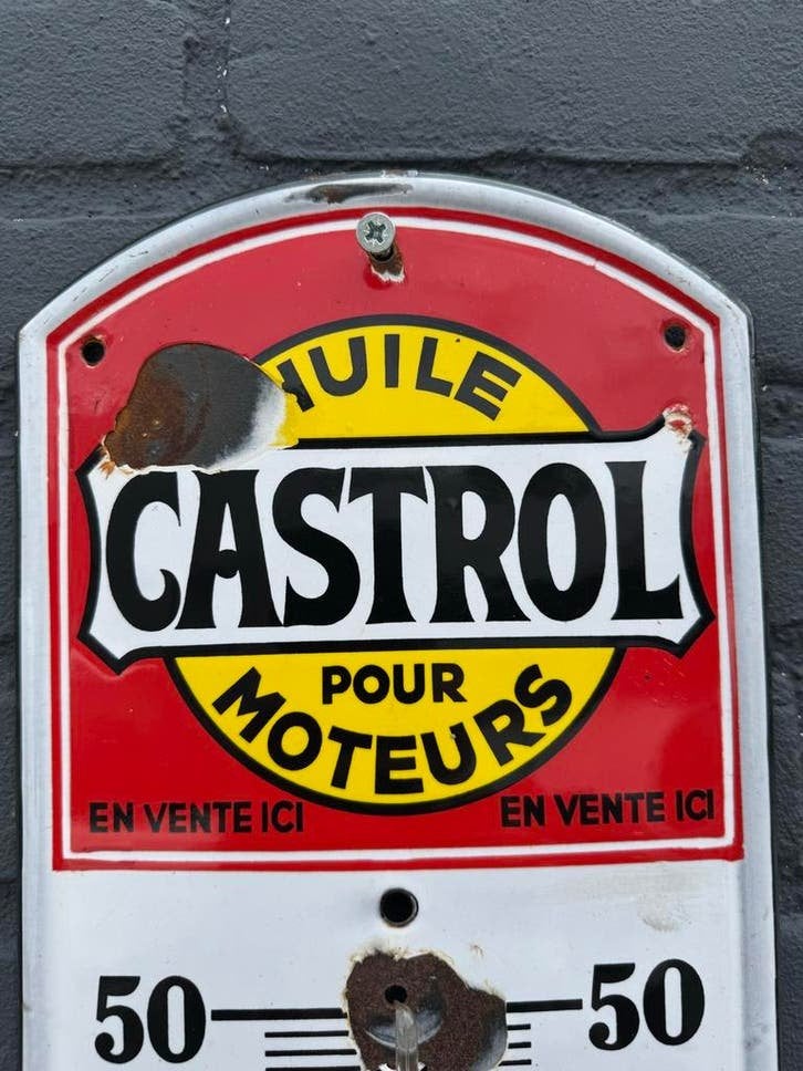 Vintage Castrol Thermometer - Emaille Buitenthermometer, Antiek en Kunst, Ophalen of Verzenden