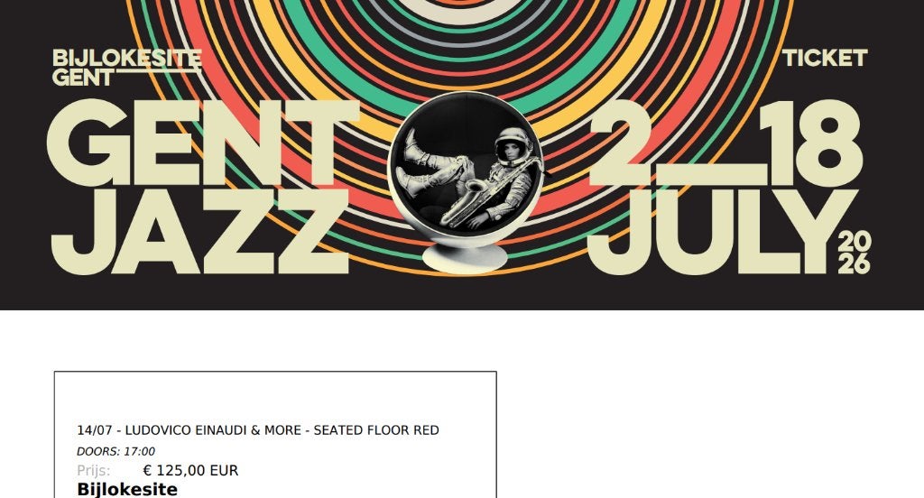2 tickets Gent Jazz Ludovico Einaudi 14/07/2026, Tickets en Kaartjes, Twee personen, Juli