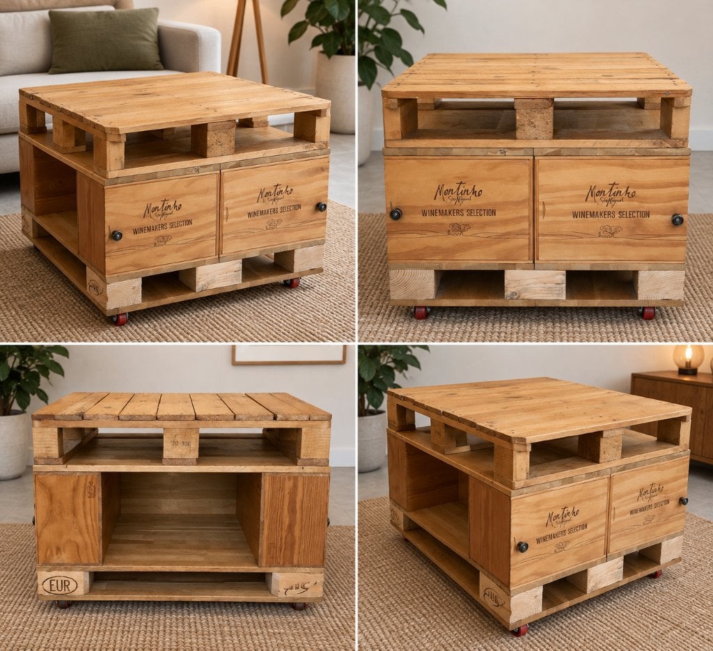 Table basse artisanale en bois de palettes et chêne, Maison & Meubles, 50 – 75, Rustique / industriel, 50 à 100 cm, Enlèvement