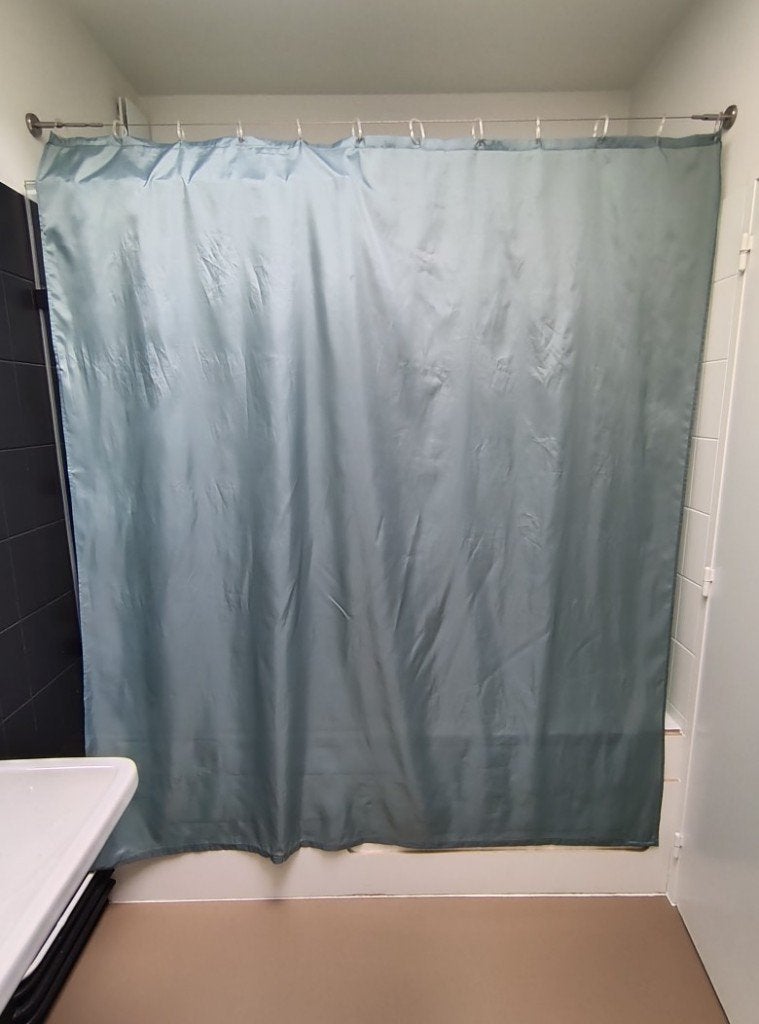 Rideau de douche IKEA 180x200 cm vert/gris + anneaux, IKEA, Enlèvement ou Envoi, Vert, Utilisé