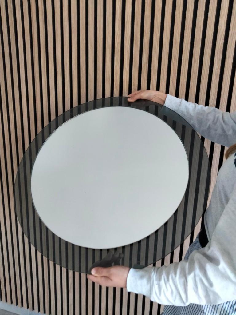 1980s vintage design spiegel fumé smokey glas, Ophalen, Gebruikt, Rond, 50 tot 75 cm