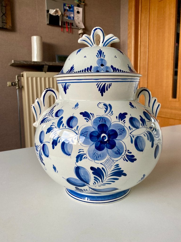 Vintage Delfts Blauw Dekselvaas, Antiek en Kunst, Antiek | Vazen, Ophalen of Verzenden