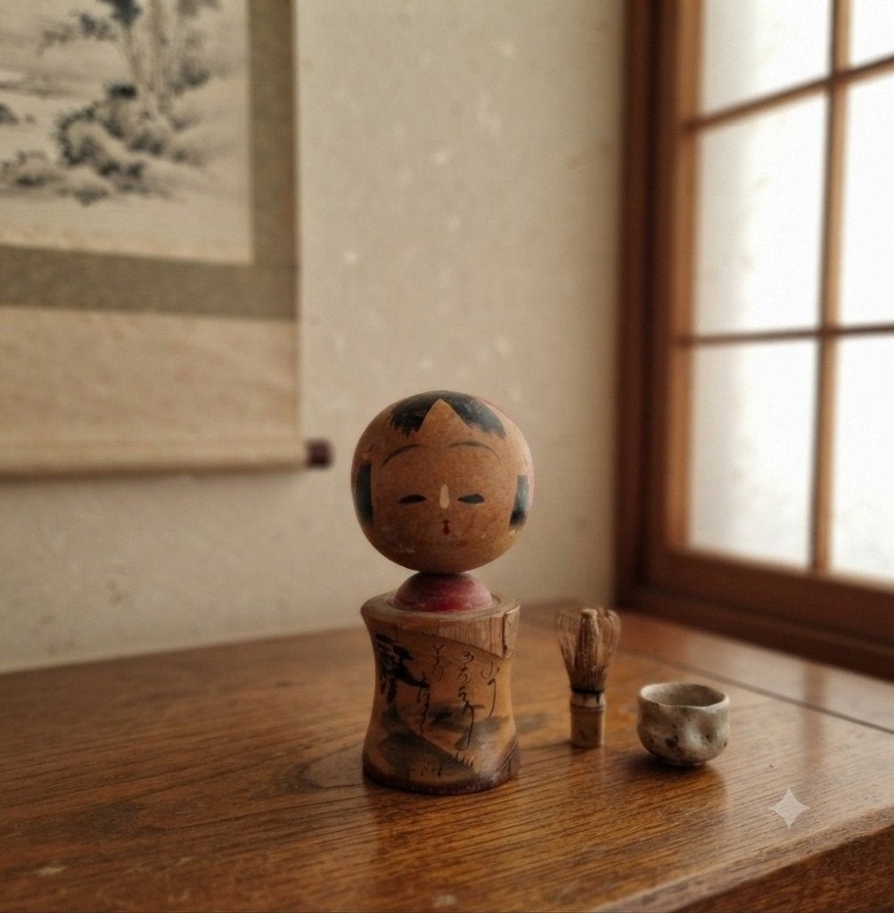 Mooie Vintage Shingata Kokeshi, Hout, Ophalen of Verzenden, Geschilderd, Japan