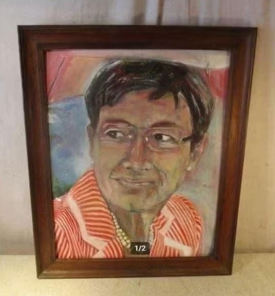 Mooi oud Geschilderd Werk 'Vrouw met bril' - 58x48, Antiquités & Art, Portrait ou Personnes, Enlèvement ou Envoi, Peinture à l'huile