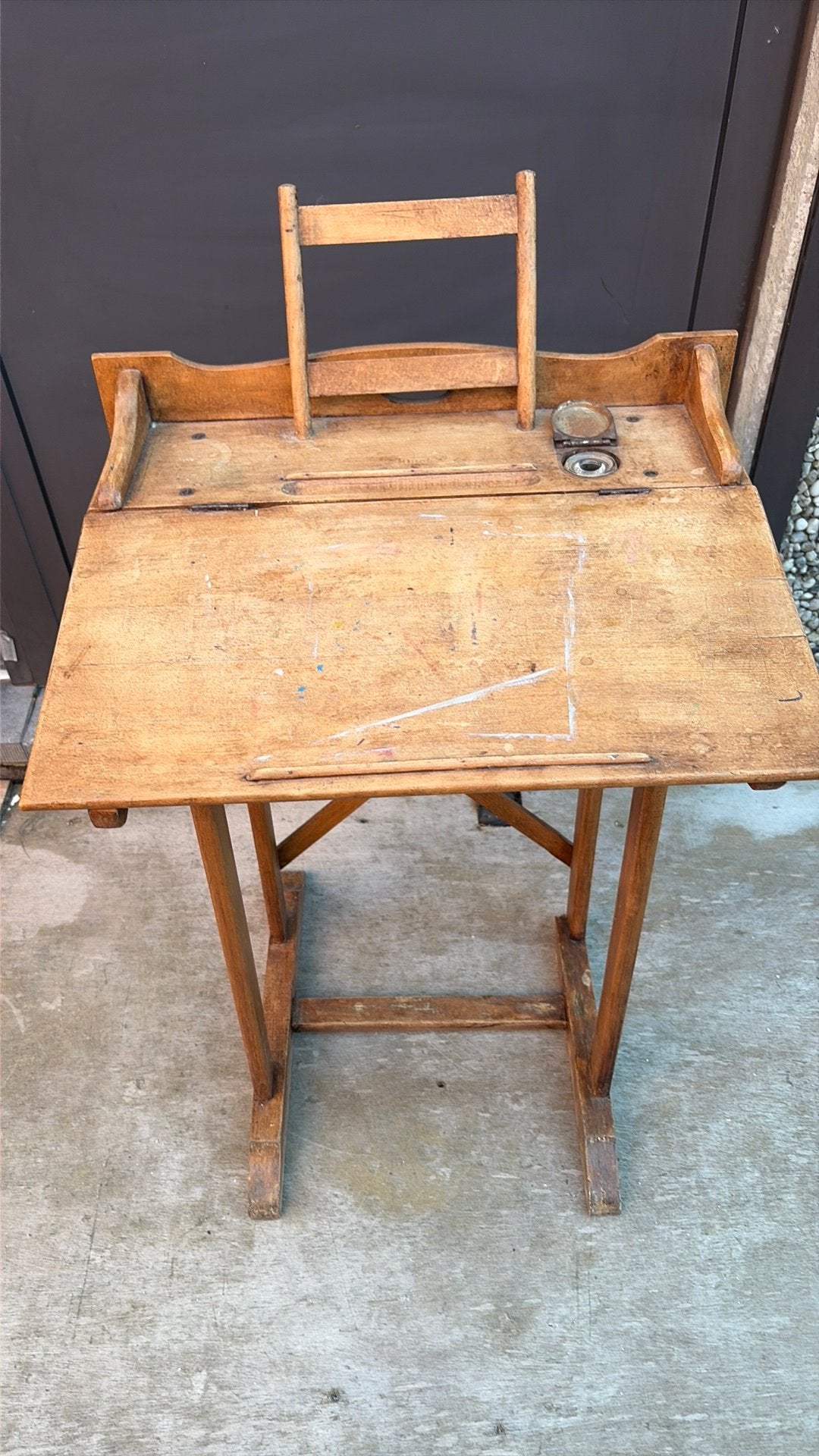 Petit banc ecolier Torck avec encrier, Antiquités & Art, Enlèvement