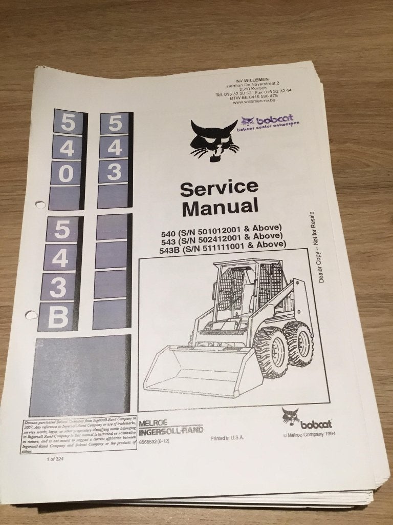 Werkplaatshandboek en onderdelenlijst BOBCAT 540/543, Zakelijke goederen, Machines en Bouw | Kranen en Graafmachines, Ophalen of Verzenden