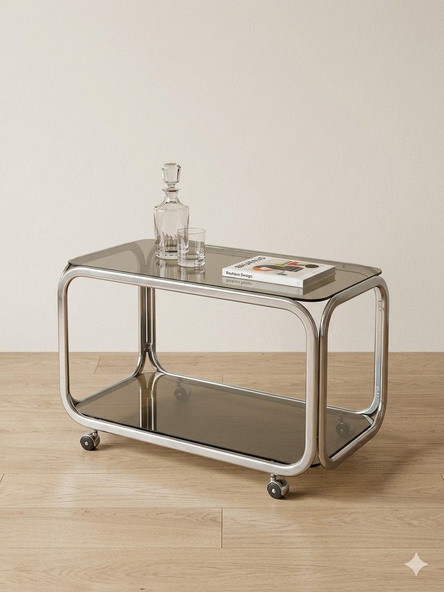 Chrome Space Age trolley  | sidetable, Ophalen, Glas