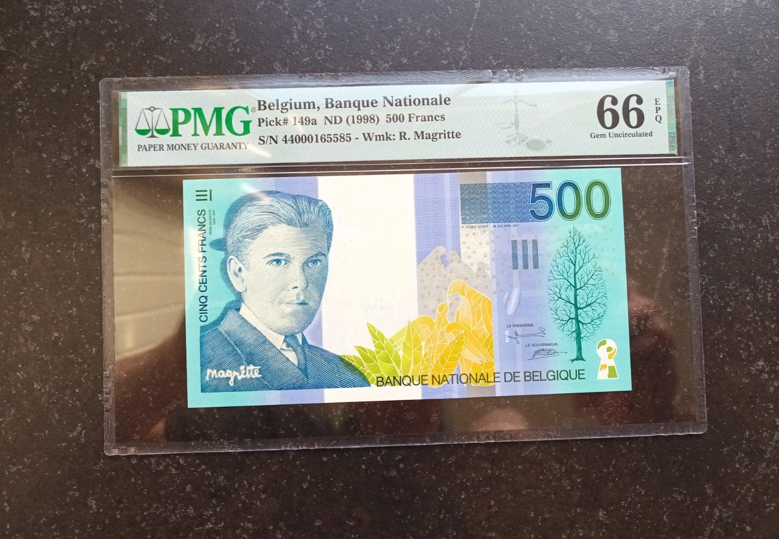 500 francs Magritte top FDC PMG 66EPQ!, Postzegels en Munten, Ophalen of Verzenden, Los biljet
