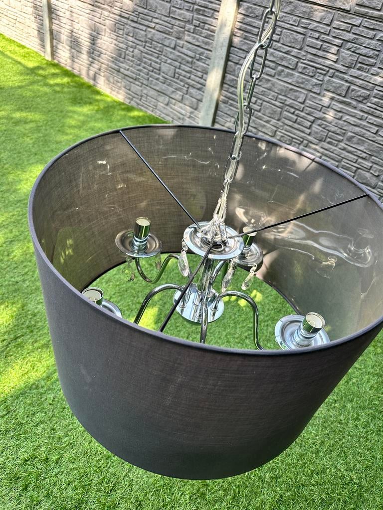 Hanglamp met stoffe kap en kristallen details Diameter:50 cm, Ophalen, Zo goed als nieuw