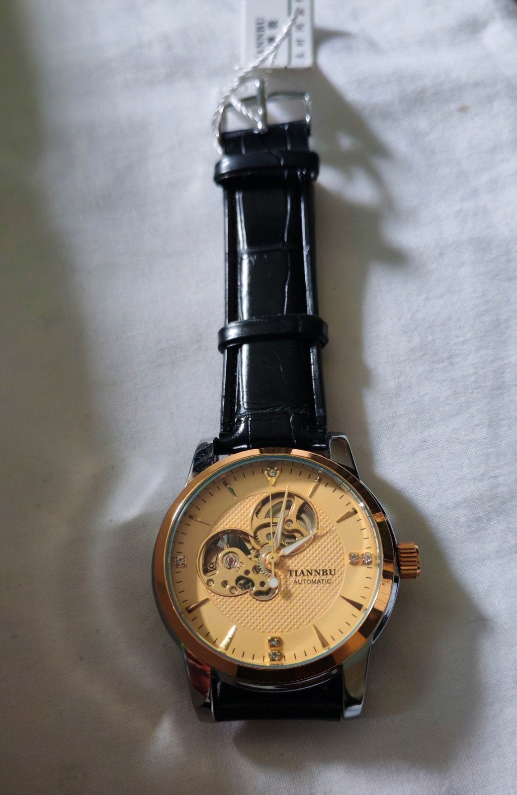 Montre Automatique Homme TIANNBU - Cœur Ouvert / Cuir Noir (, Envoi, État, Blanc