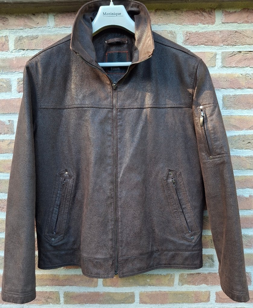 Bruine nubuck lederen jas 'DONAR' (uitneembare kraag) (M48), Vêtements | Hommes, Enlèvement ou Envoi, Comme neuf, Taille 48/50 (M)