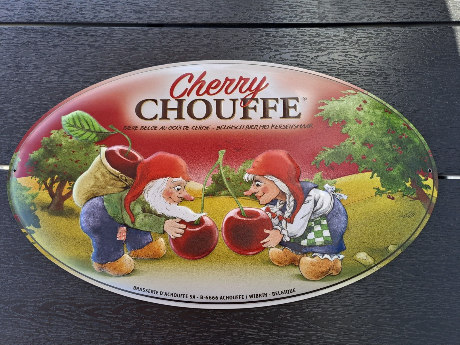 Reclame bord La Chouffe Cherry, Ophalen of Verzenden